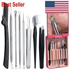 Blackhead Remover Kit Professional Acne Extractor Tools 8PC Set Mirror
